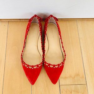 IVANKA Trump Red Suede Pointed Toe Ballet Flats Shoes Bow, Size 5